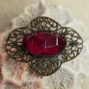 Brooch Vintage Red Czech Glass